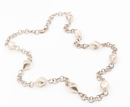 925 Silver  Vintage Hollow Cube Shape Abstract Rolo Chain Necklace  NE3885