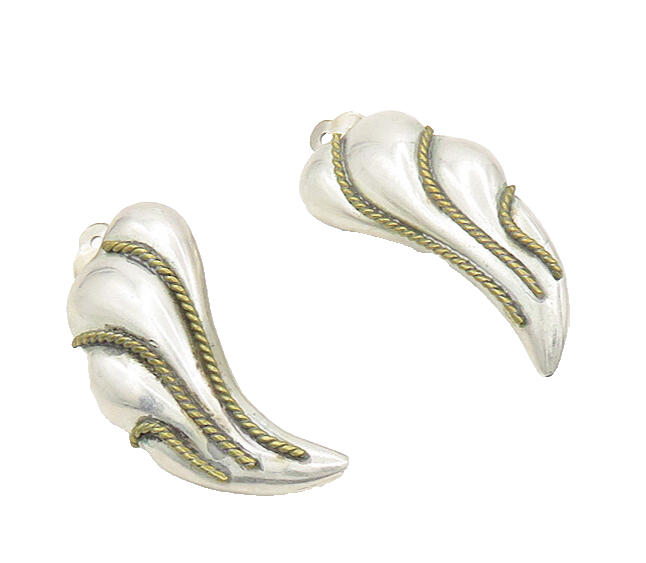 MEXICO 925 Silver  Vintage Two Tone Rope Twist Non Pierce Earrings  EG9305