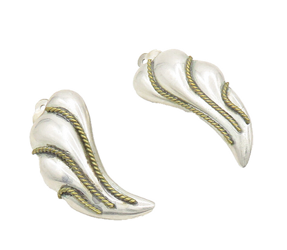 MEXICO 925 Silver  Vintage Two Tone Rope Twist Non Pierce Earrings  EG9305