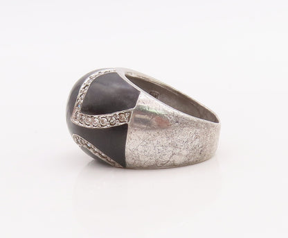 925 Sterling Silver Vintage Ring Large Onyx With Topaz Band Design  Sz 8 RG28879