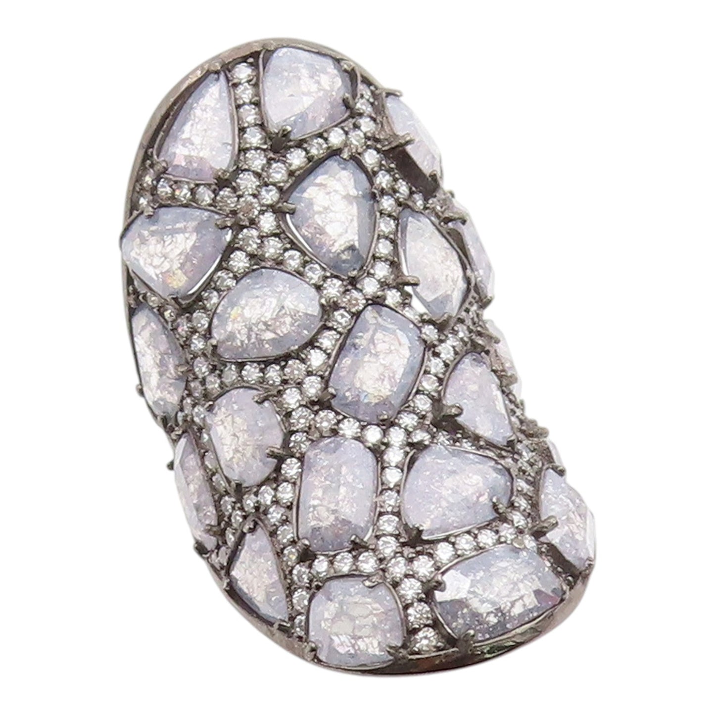 925 Sterling Silver Vintage Ring Drusy Quartz & CZ Shield Band  Sz 7  RG35468