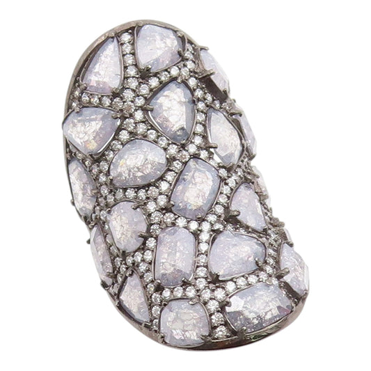 925 Sterling Silver Vintage Ring Drusy Quartz & CZ Shield Band  Sz 7  RG35468