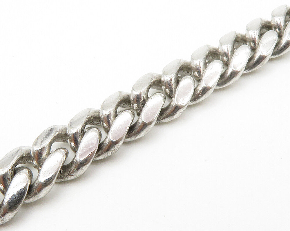 RAGE 925 Sterling Silver Vintage Curved Pendant Curb Chain Necklace NE2360