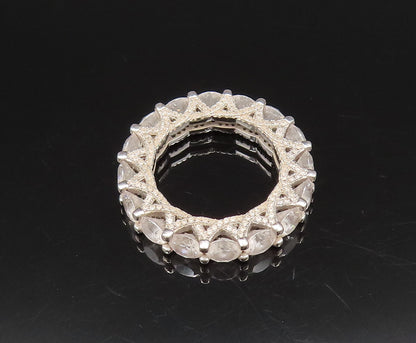 925 Silver  Vintage Star Detail & Cubic Zirconia Eternity Ring Sz 7.5  RG26097