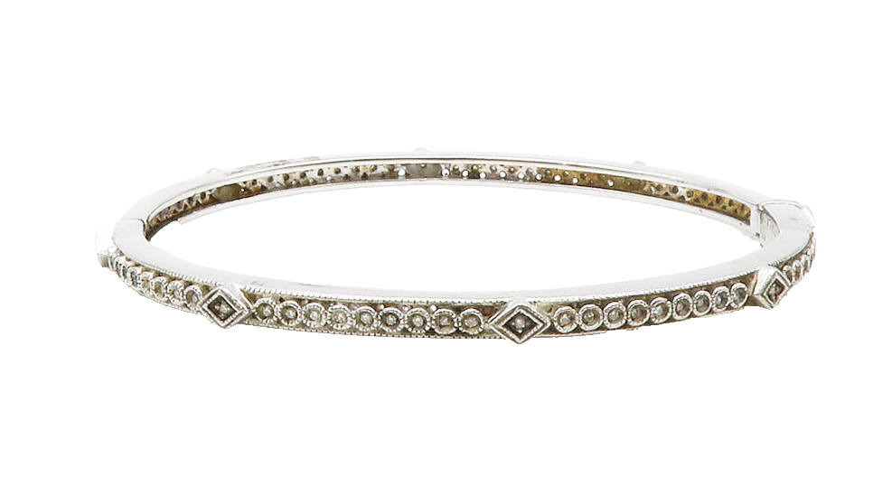 925 Sterling Silver  Genuine Diamonds Shiny Oval Bangle Bracelet  BT5060