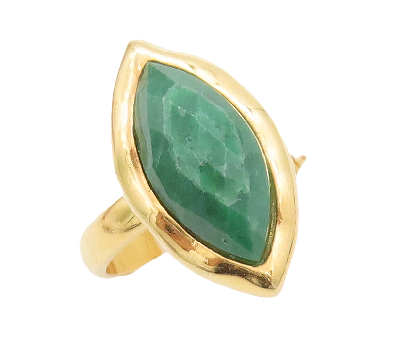 925 Sterling Silver Vintage Ring Gold Plated Marquise Green Gem  Sz 7  RG29417