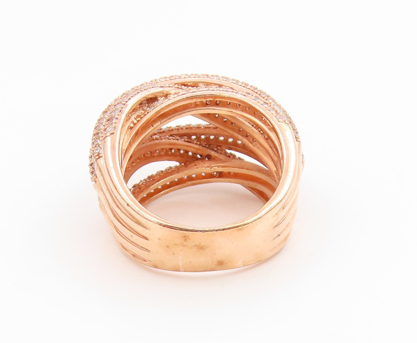 925 Sterling Silver Vintage Ring Gold Plated CZ Crossover Band  Sz 7.5  RG35693