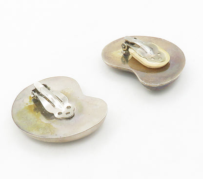 MEXICO 925 Silver  Vintage Shiny Smooth Hollow Non Pierce Earrings  EG8055