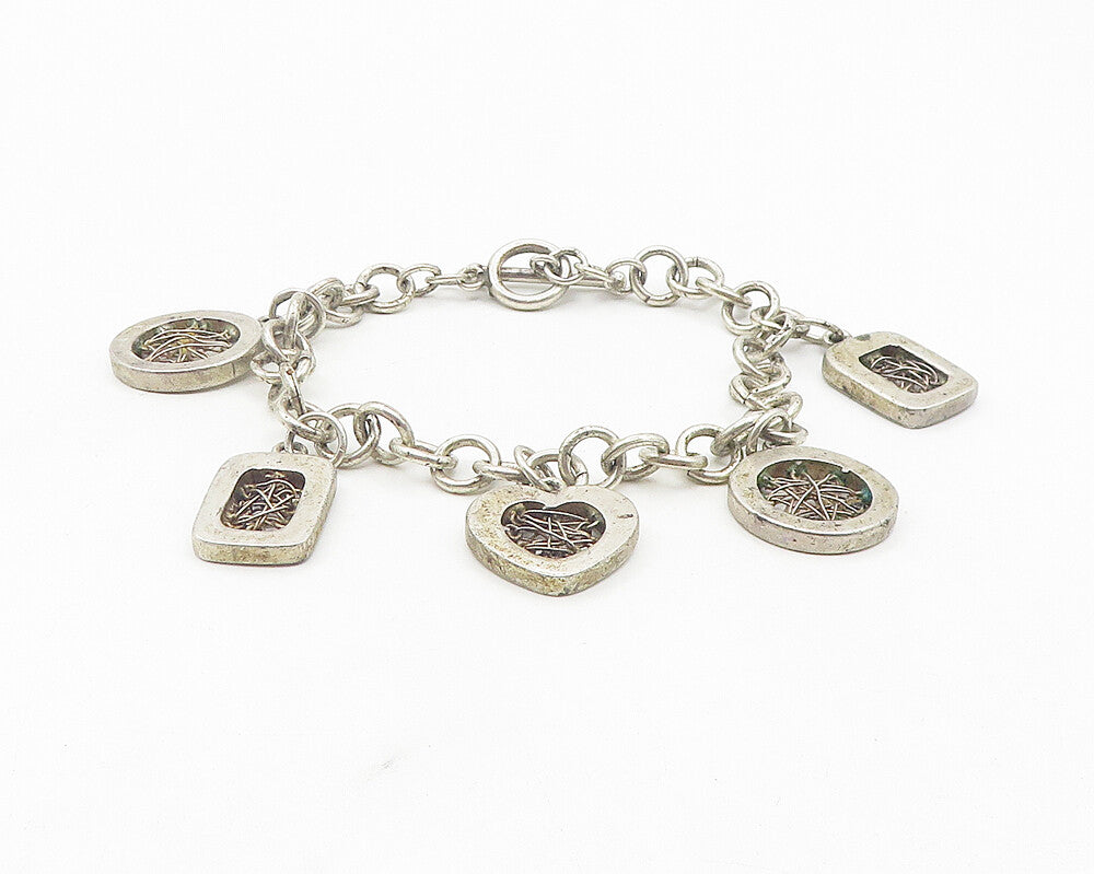 925 Sterling Silver  Vintage Wire Twist Love Heart Chain Bracelet  BT4581
