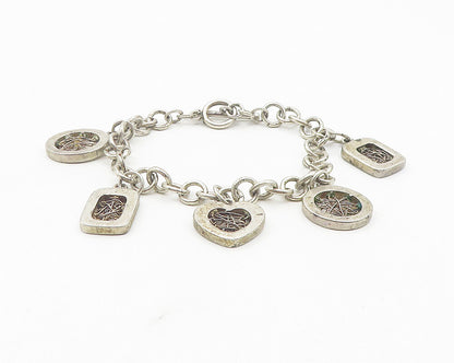 925 Sterling Silver  Vintage Wire Twist Love Heart Chain Bracelet  BT4581