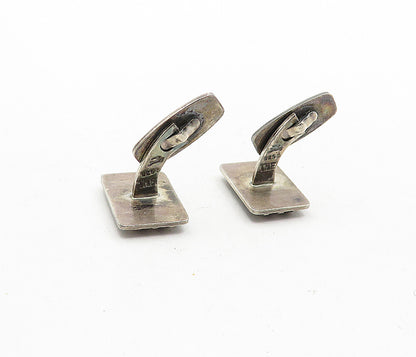 TH. F 925 Sterling Silver  Vintage Dark Tone Square Ribbed Cuff Links  TR1159