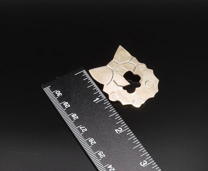MEXICO 925 Sterling Silver Vintage Etched Bow Tie On Wreath Brooch Pin BP9674