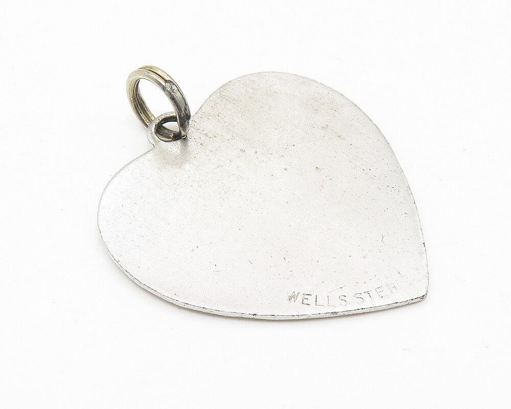 925 Sterling Silver  Vintage Shiny diamond Cut Border Heart Pendant  PT8445