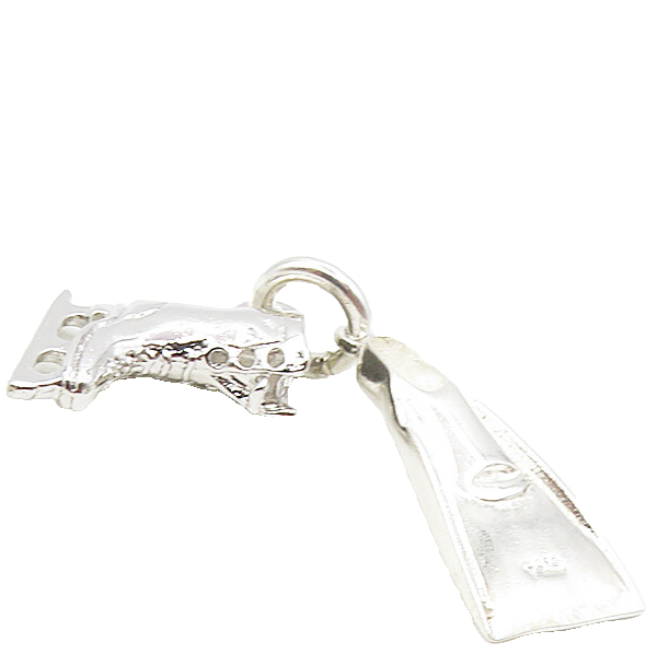 925 Sterling Silver  Vintage Petite Shiny Ice Skate & Flipper Pendant  PT6682