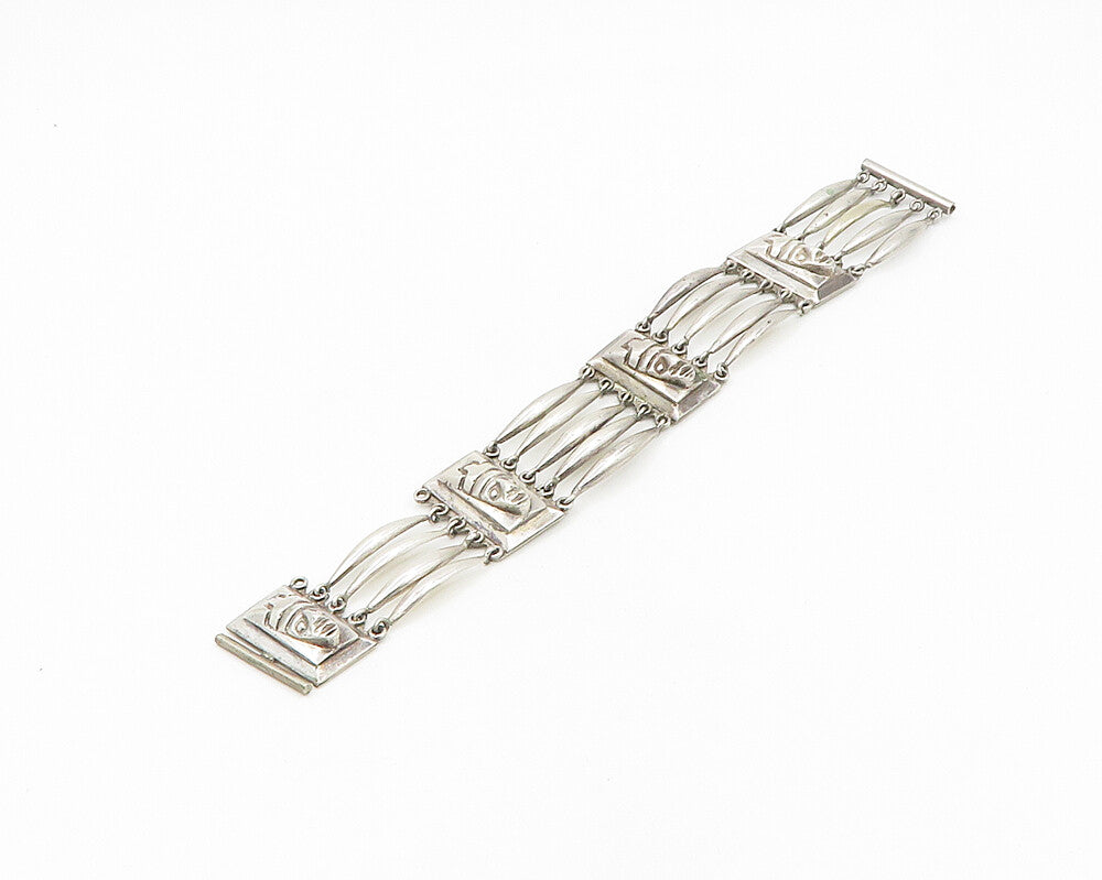 MEXICO 925 Sterling Silver  Vintage Shiny Warrior Head Chain Bracelet  BT7555