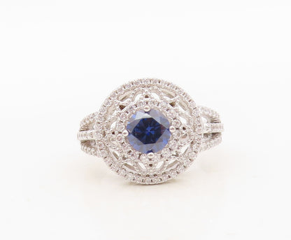 925 Sterling Silver Vintage Ring Floral Design Cutout 2 Tone CZ  Sz 7.5  RG30328