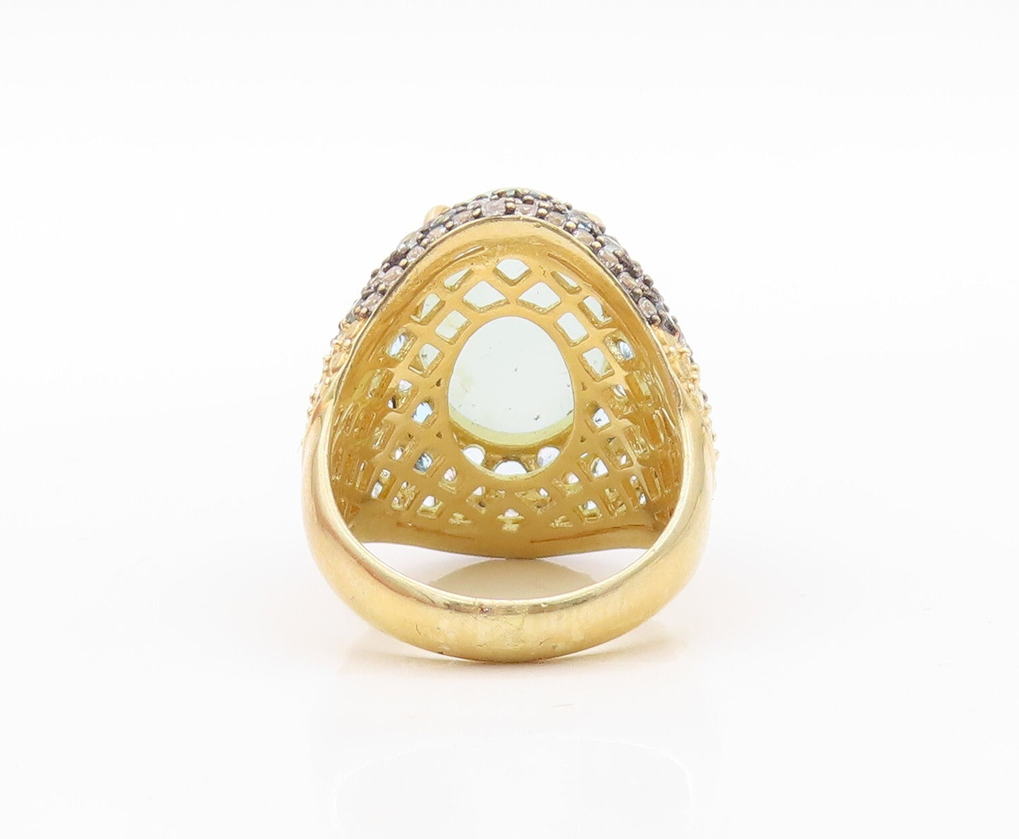 925 Sterling Silver Vintage Ring Gold Plated Gemstone & Blue CZ  Sz 7  RG30905