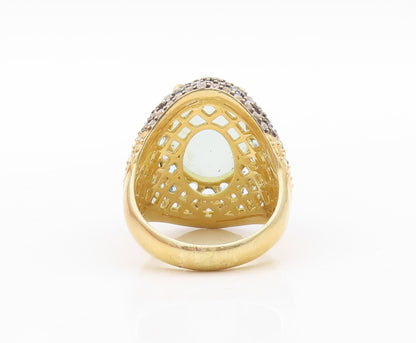 925 Sterling Silver Vintage Ring Gold Plated Gemstone & Blue CZ  Sz 7  RG30905