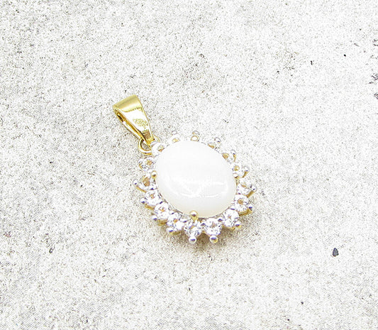 Gold Over 925 Sterling Silver Opal & White Topaz Drop Pendant PT1129