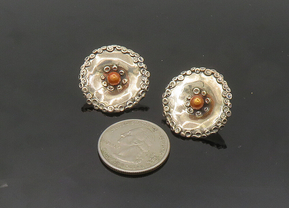 925 Sterling Silver  Vintage Two Tone Modernist Flower Drop Earrings  EG10226