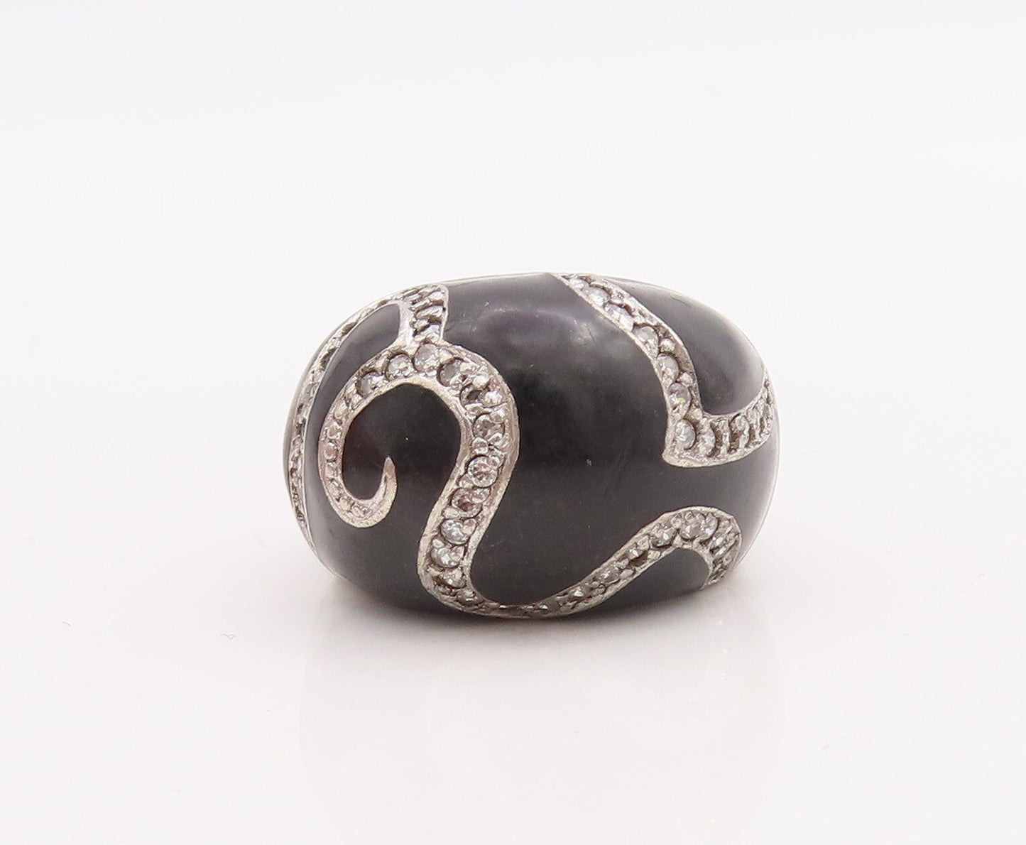925 Sterling Silver Vintage Ring Large Onyx With Topaz Band Design  Sz 8 RG28879