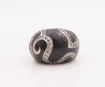 925 Sterling Silver Vintage Ring Large Onyx With Topaz Band Design  Sz 8 RG28879