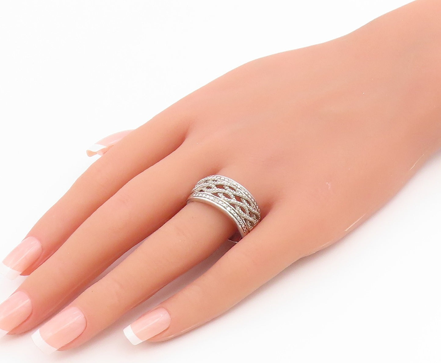925 Sterling Silver Vintage Ring Topaz Braided Celtic Weave Band  Sz 12  RG36681