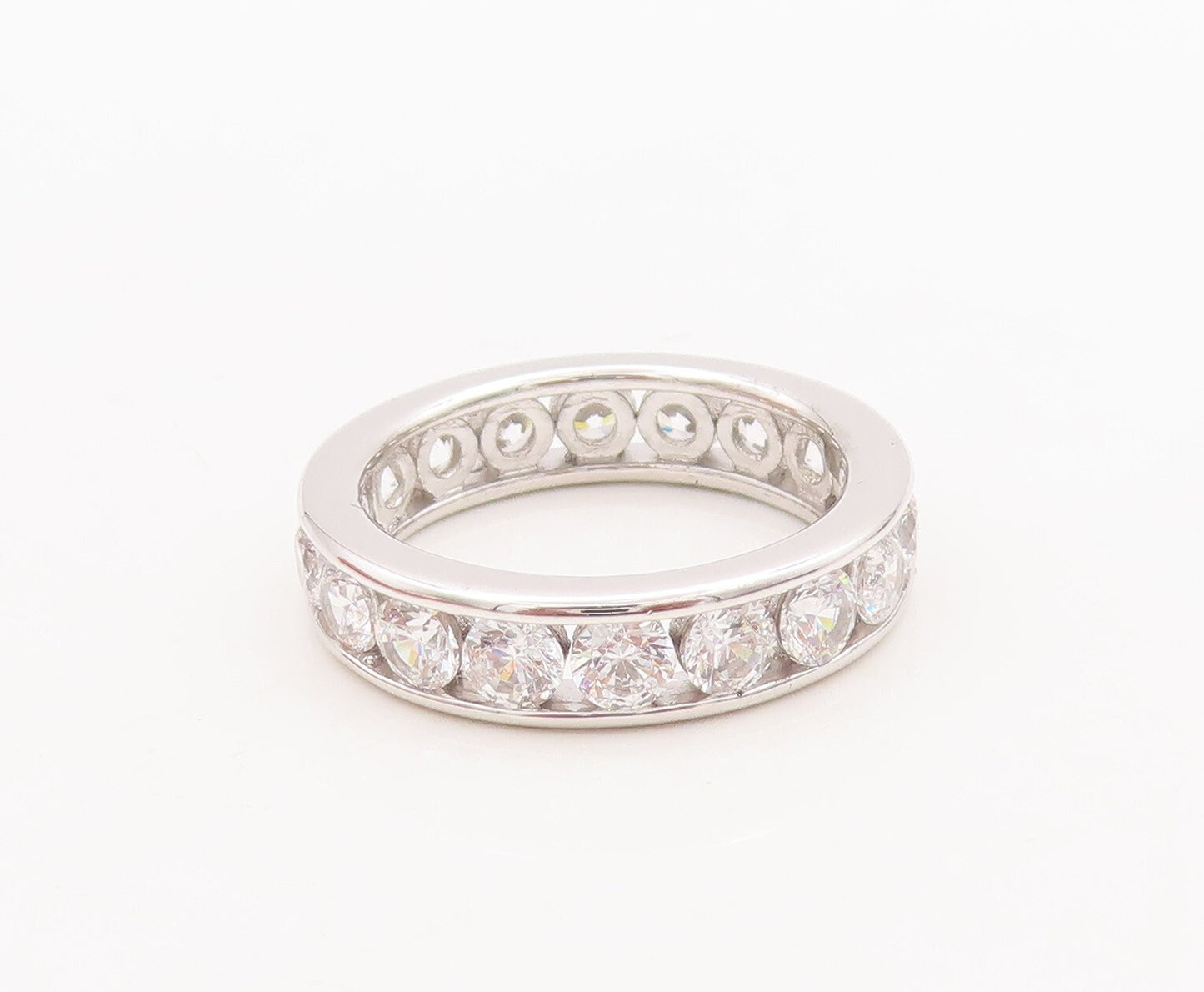 925 Sterling Silver Vintage Ring Minimalist Round Topaz 360 Band  Sz 7  RG29599