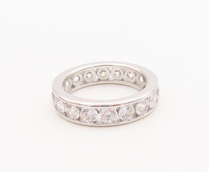 925 Sterling Silver Vintage Ring Minimalist Round Topaz 360 Band  Sz 7  RG29599