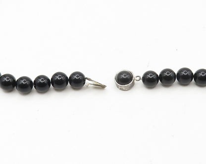 925 Sterling Silver  Vintage Black Onyx Beaded Pattern Chain Necklace  NE2912