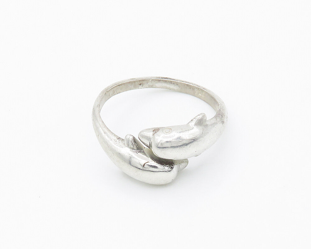 925 Sterling Silver  Vintage Shiny Dolphin Bypass Band Ring Sz 8.5  RG14933