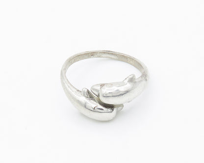 925 Sterling Silver  Vintage Shiny Dolphin Bypass Band Ring Sz 8.5  RG14933