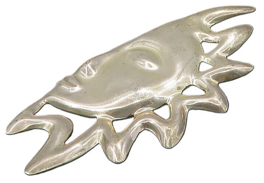 MEXICO 925 Sterling Silver  Vintage Shiny Half Sun Face Brooch Pin  BP8987