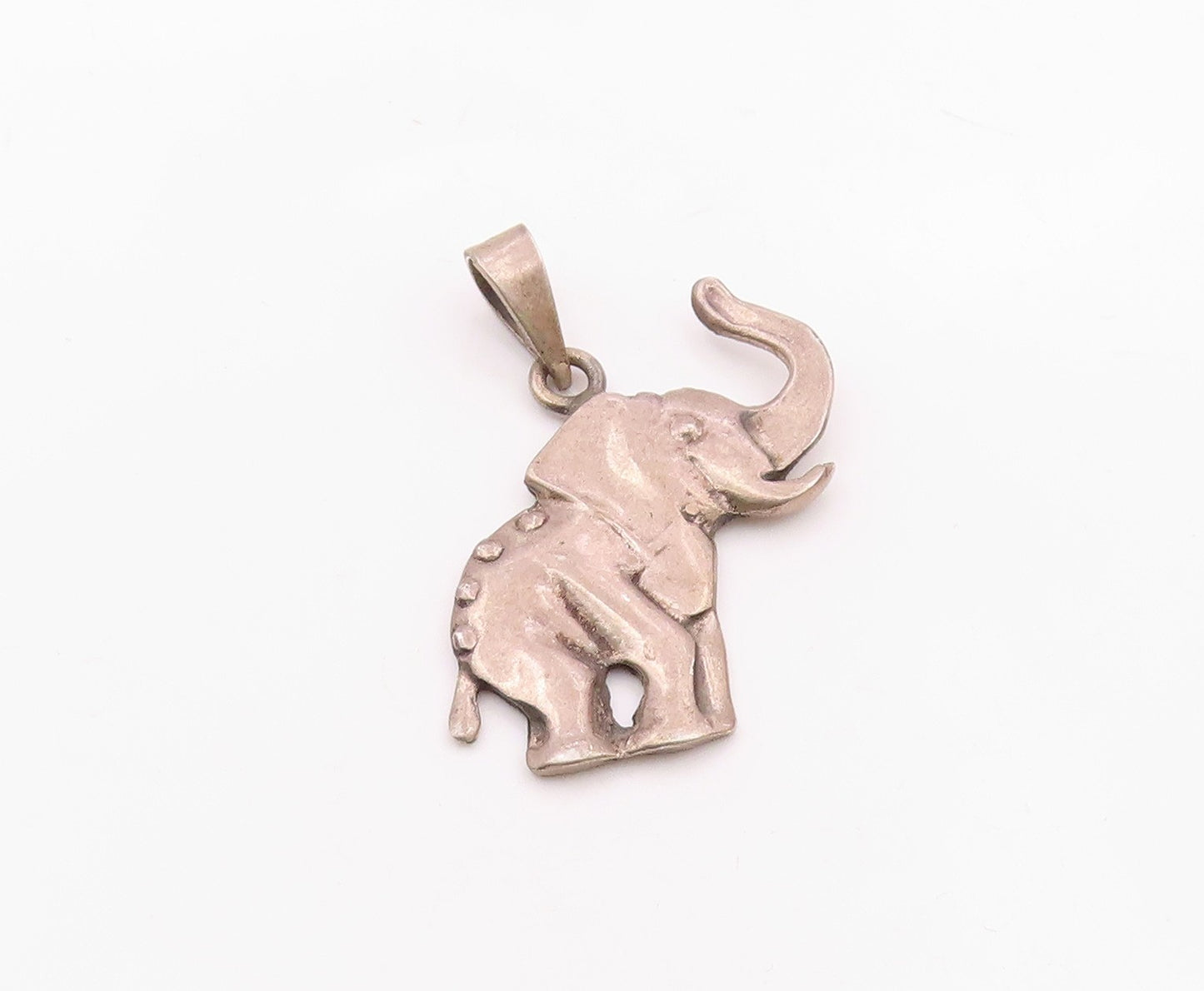 925 Sterling Silver  Vintage Baby Elephant With Trunk Up Pendant  PT21892
