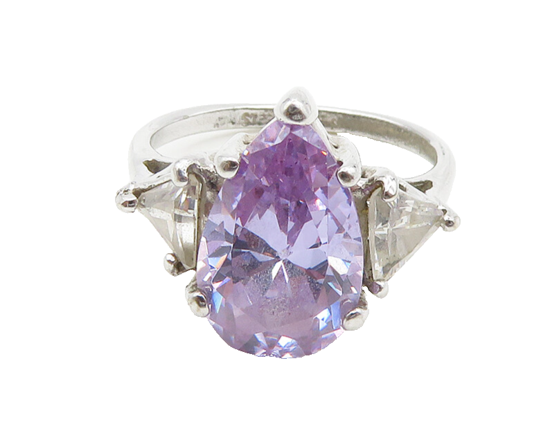 UNCAS 925 Silver  Vintage Purple Cubic Zirconia Cocktail Ring Sz 8  RG19504