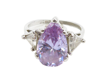 UNCAS 925 Silver  Vintage Purple Cubic Zirconia Cocktail Ring Sz 8  RG19504