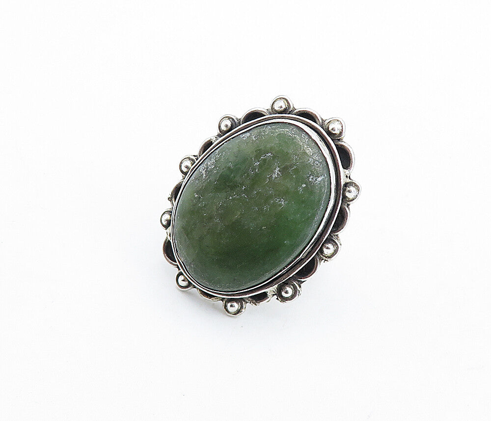 925 Sterling Silver  Vintage Green Jasper Bordered Cocktail Ring Sz 7  RG6147