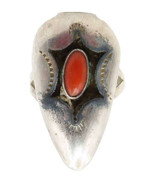 NAVAJO 925 Sterling Silver  Vintage Coral Cutout Cocktail Ring Sz 7  RG12786