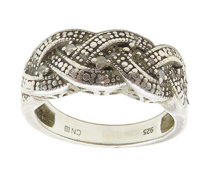 925 Sterling Silver  Vintage Genuine Diamonds Weaved Band Ring Sz 7  RG17976