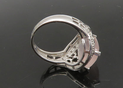925 Silver  Vintage Rose Quartz & Diamonds Cocktail Ring Sz 7.5  RG23091