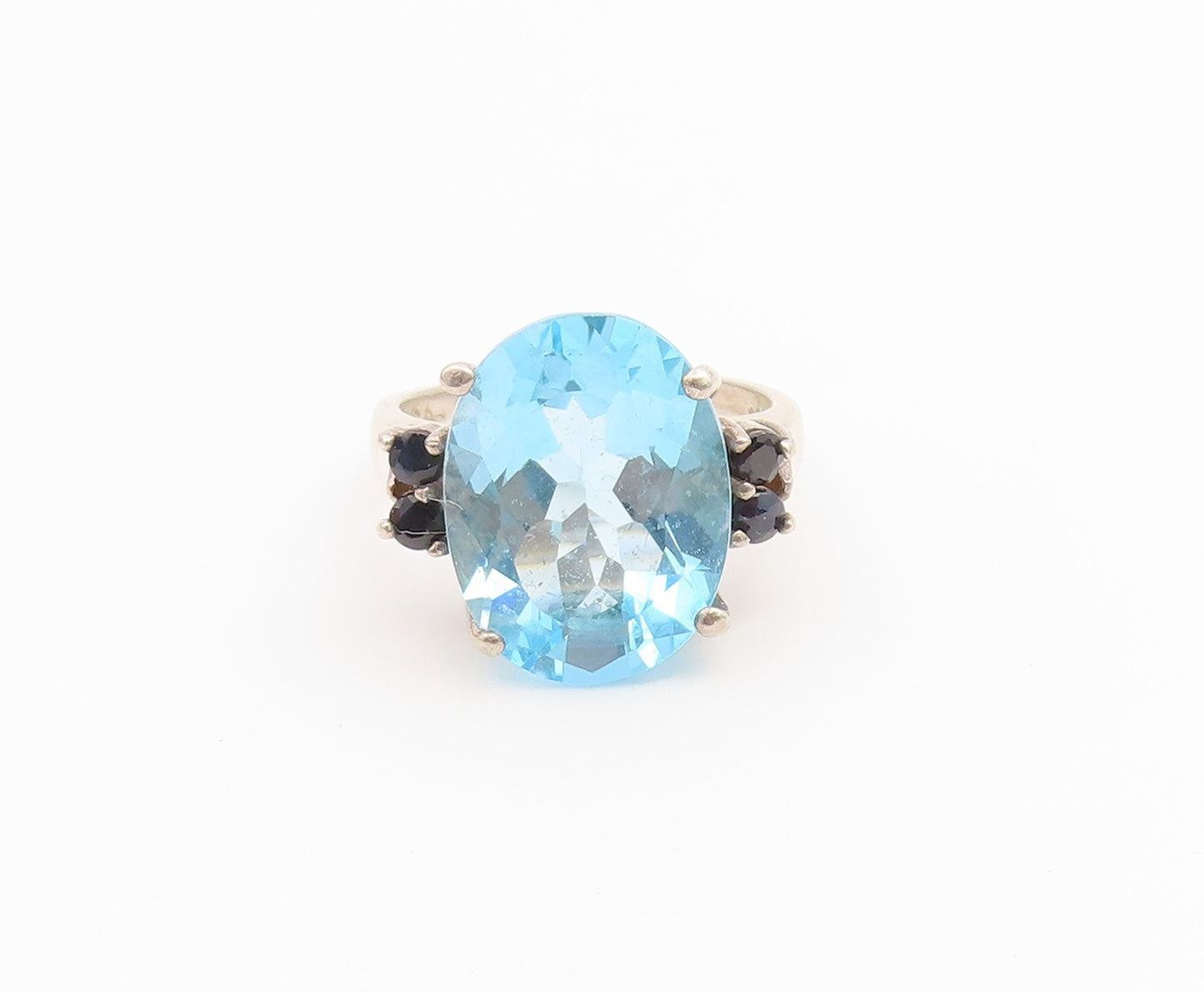 925 Sterling Silver Vintage Ring Oval Blue Topaz & Sapphire Band  Sz 7  RG36668