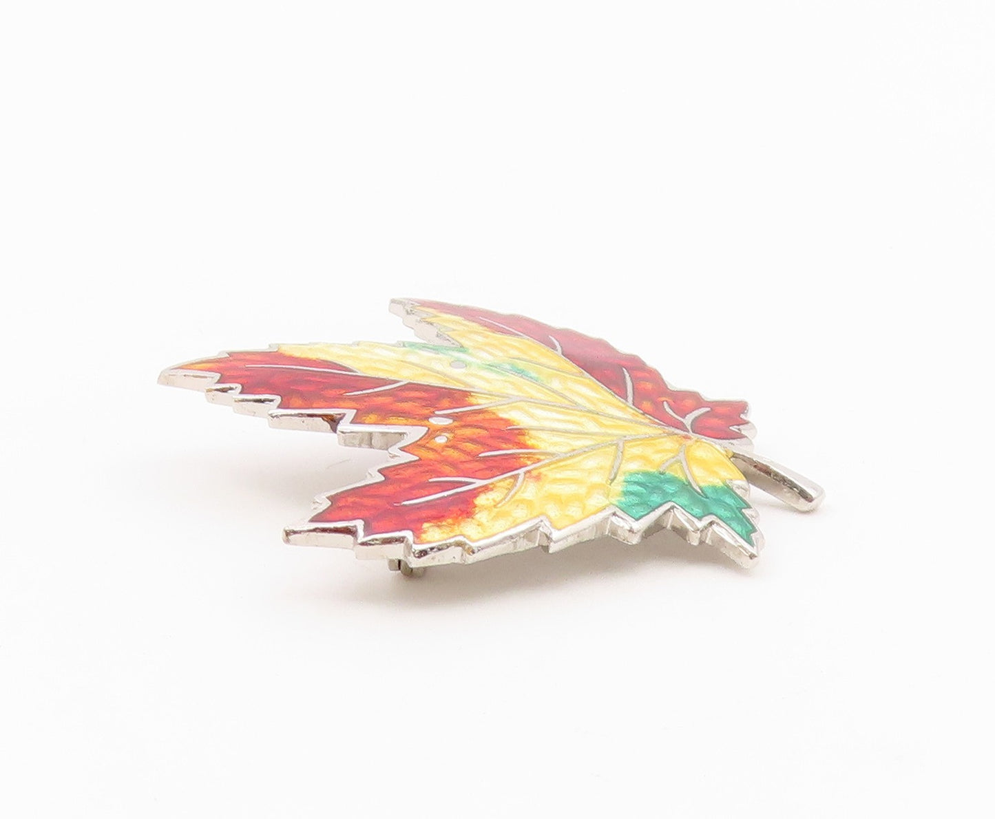 925 Sterling Silver  Vintage Enamel Coated Autumn Leaf Brooch Pin  BP4207