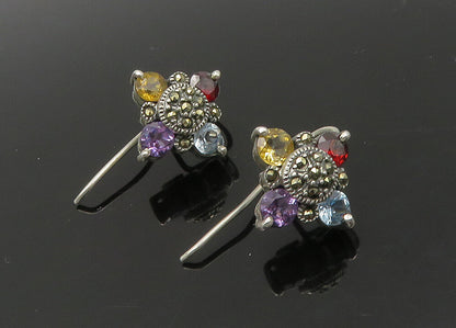 925 Sterling Silver Vintage Amethyst Citrine & Multi Stone Drop Earrings EG11142