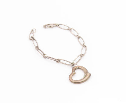 TIFFANY 925 Silver  Vintage Smooth Open Love Heart Chain Bracelet  BT7215