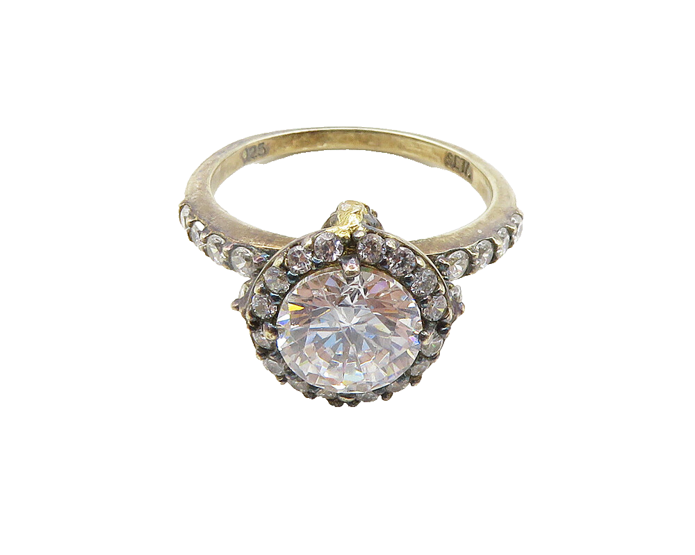 SETA 925 Silver  Vintage Sparkling Cubic Zirconia Band Ring Sz 8.5  RG18990