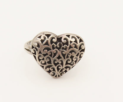 925 Sterling Silver  Vintage Scrollwork Love Heart Ring Sz 6.5  RG26332