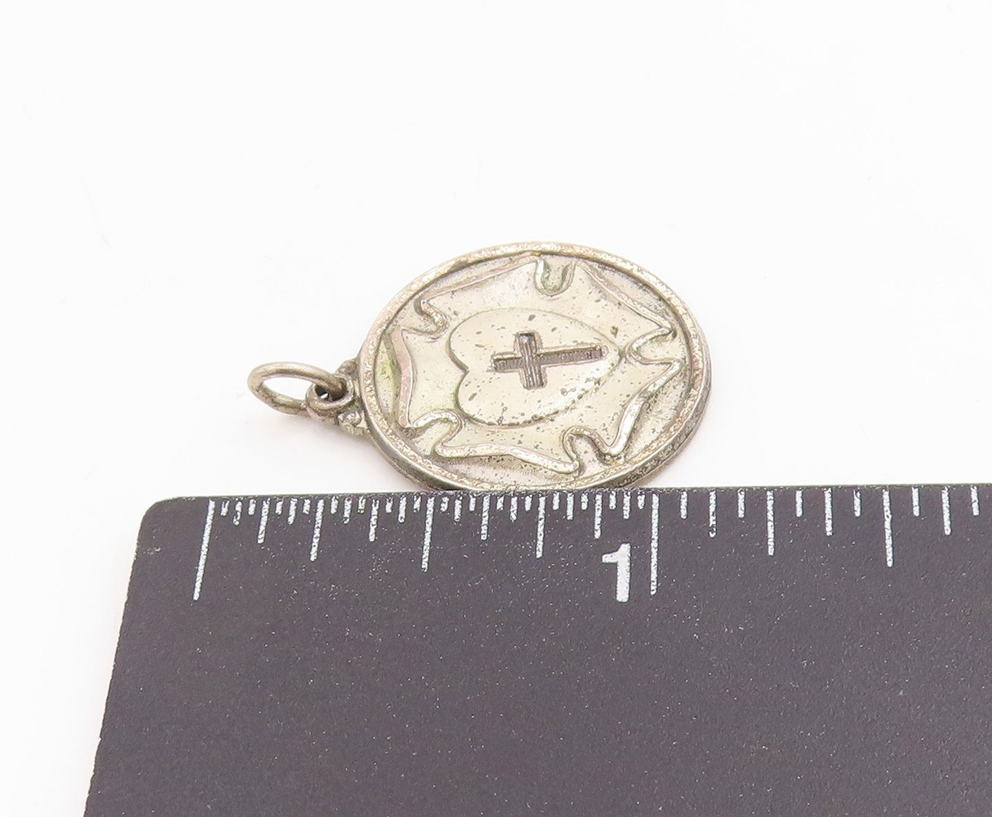 925 Sterling Silver Vintage Pendant Lutheran Rose Religious Cross Medal  PT25232