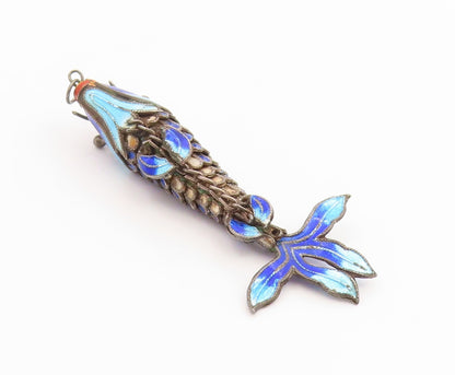 925 Sterling Silver Vintage Pendant Enamel Articulated Koi Fish Charm  PT26067