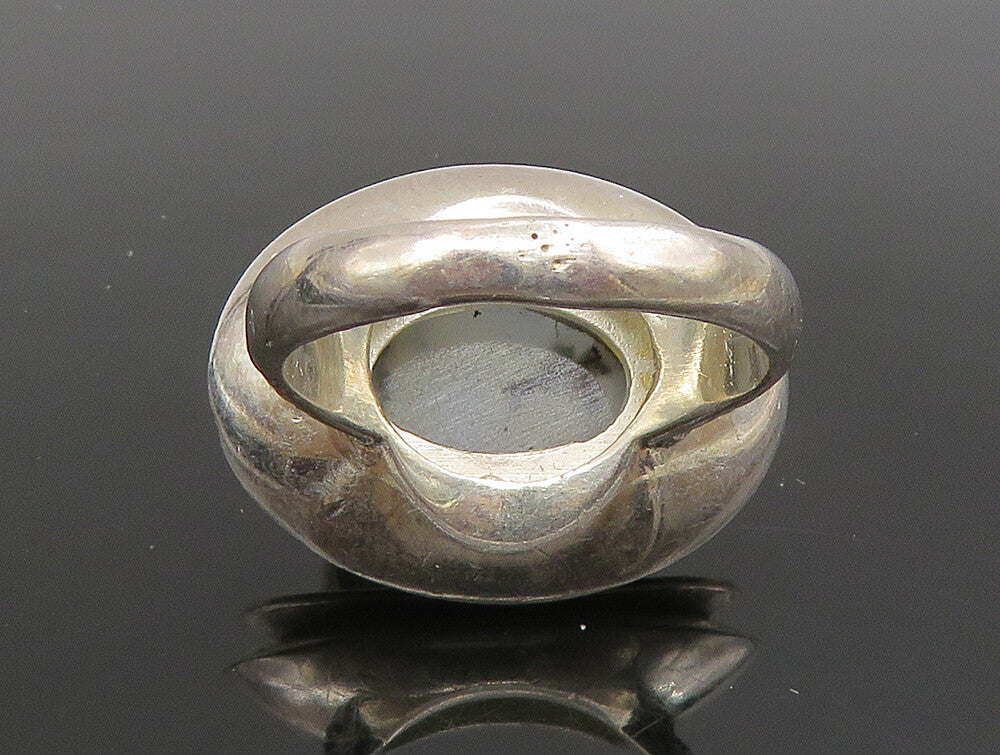 925 Silver  Vintage Unique Beaded Oval Frame Moss Agate Ring Sz 7.5  RG25344