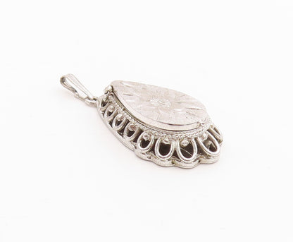 925 Sterling Silver Vintage Pendant Drop Shape Floral Design ( OPENS ) PT24682